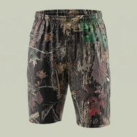 Custom printed athletic shorts with all-over jungle camo sublimation print, made by ausman Pakistan