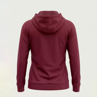 Back view of custom women's maroon zip-up hoodie by ausman