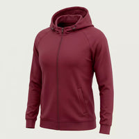 Custom women's maroon zip-up hoodie with drawcord hood by ausman
