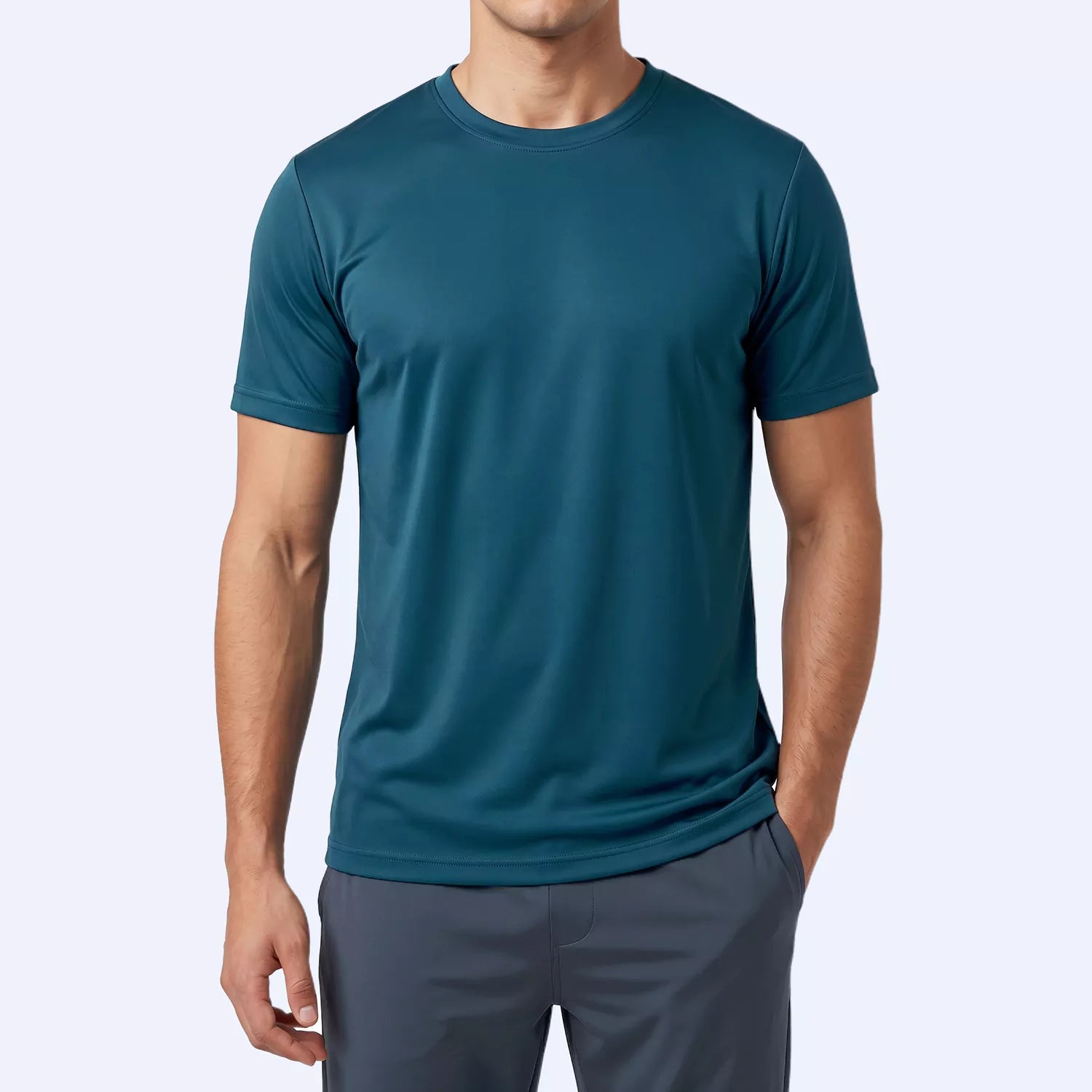Men's slim fit V-neck sports tee in storm blue