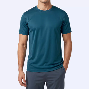 Men's slim fit V-neck sports tee in storm blue