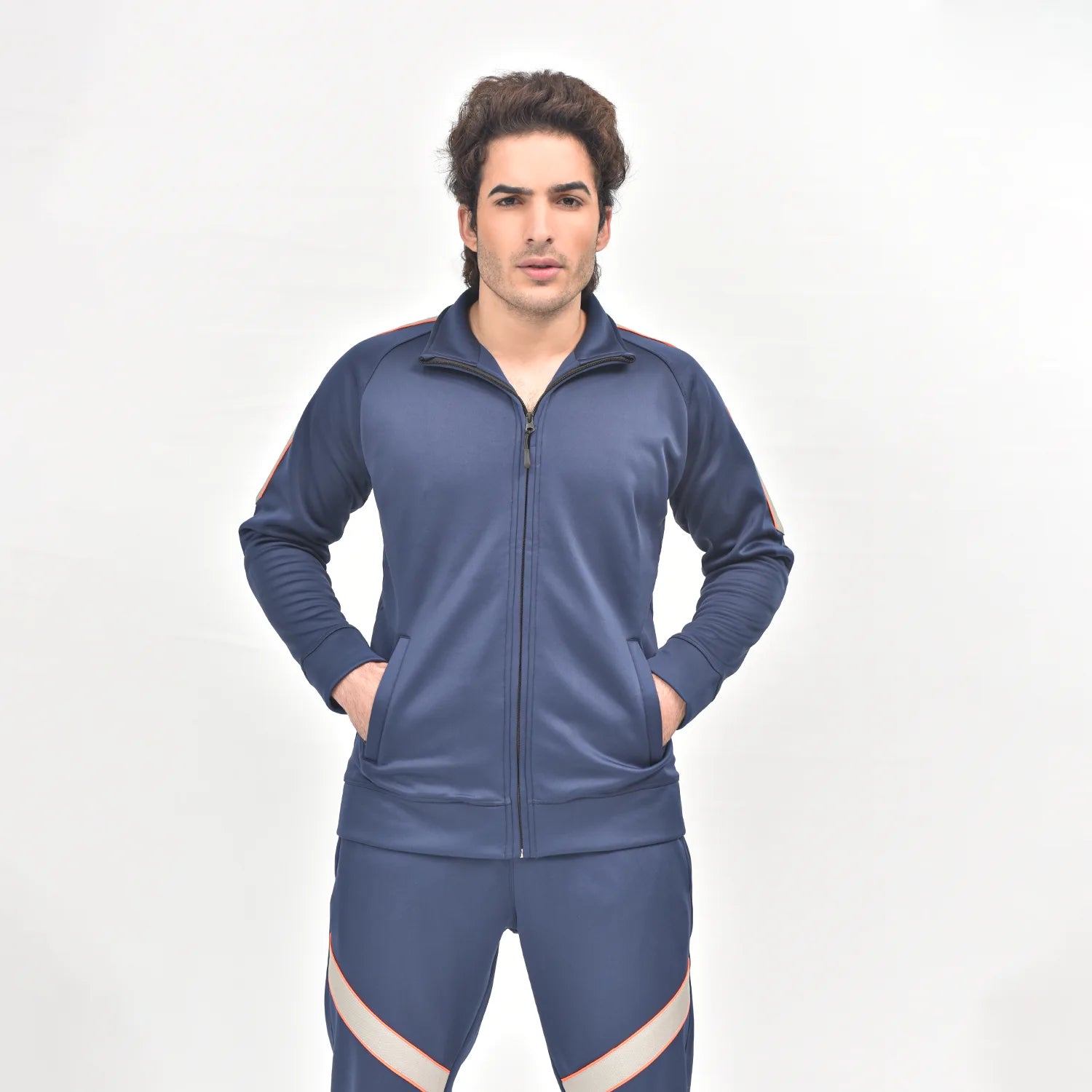 Indigo Ivory FleeceMotion Tracksuit for Men | AUSMAN Mens mock neck tracksuit pakistan