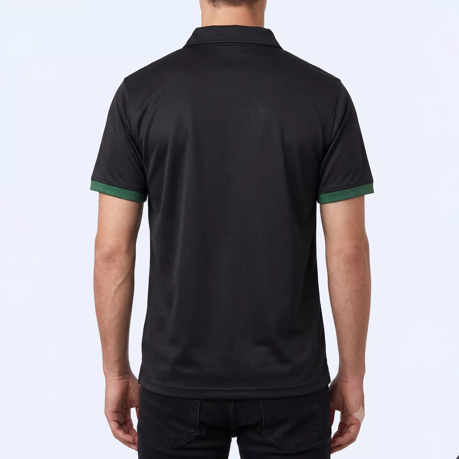 Back view of the black Ace Polo Shirt, showing the slim-fit cut