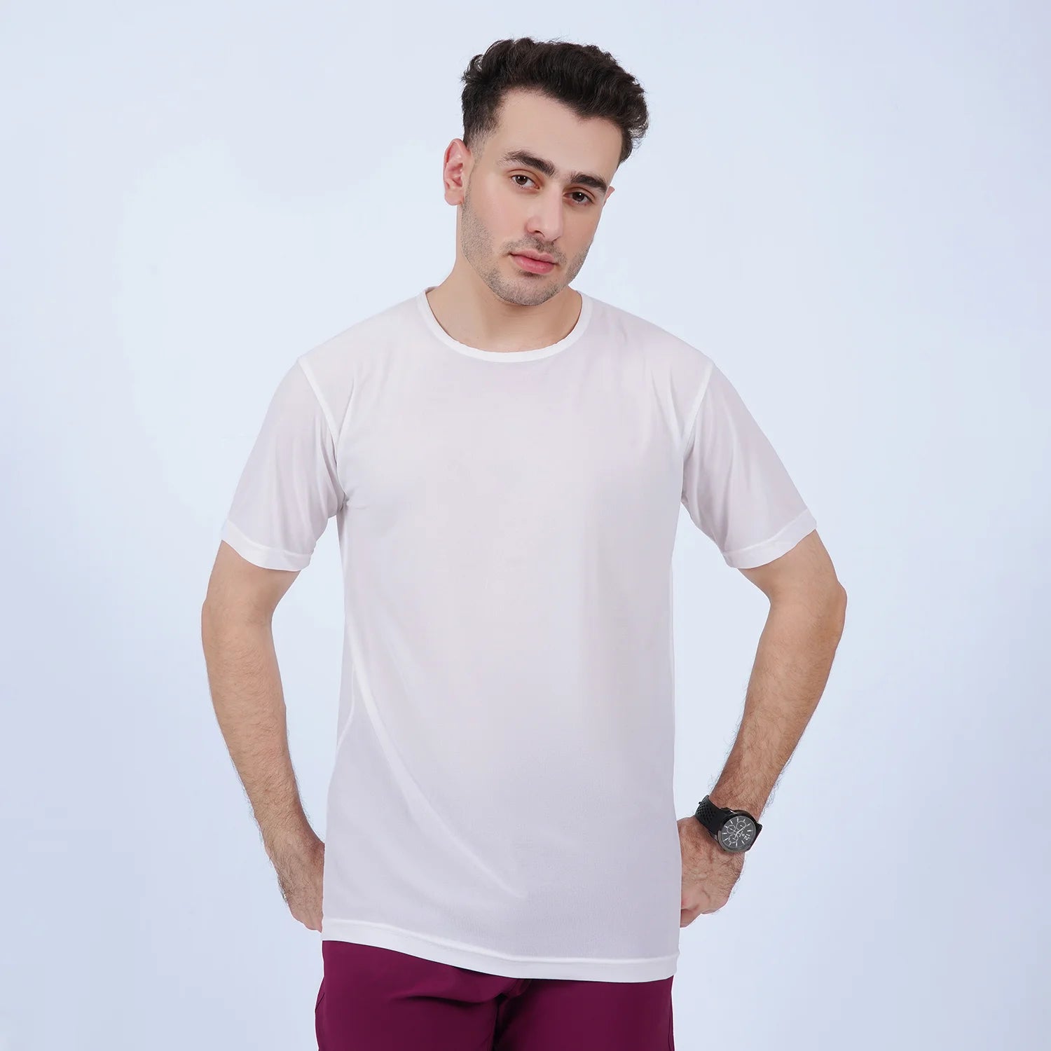 AUSMAN EasyBreathe Everyday Active T-Shirt in White for men, lightweight stretch activewear shirt for gym and casual wear. t shirts pakistan