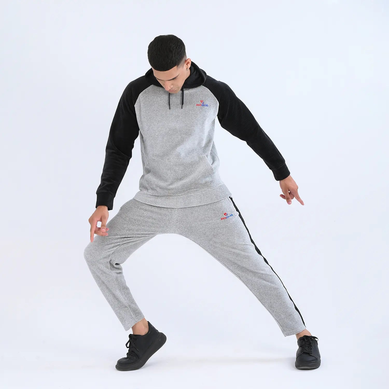 Cool Grey StreetFit Hoodie Tracksuit for Men | AUSMAN winter tracksuit