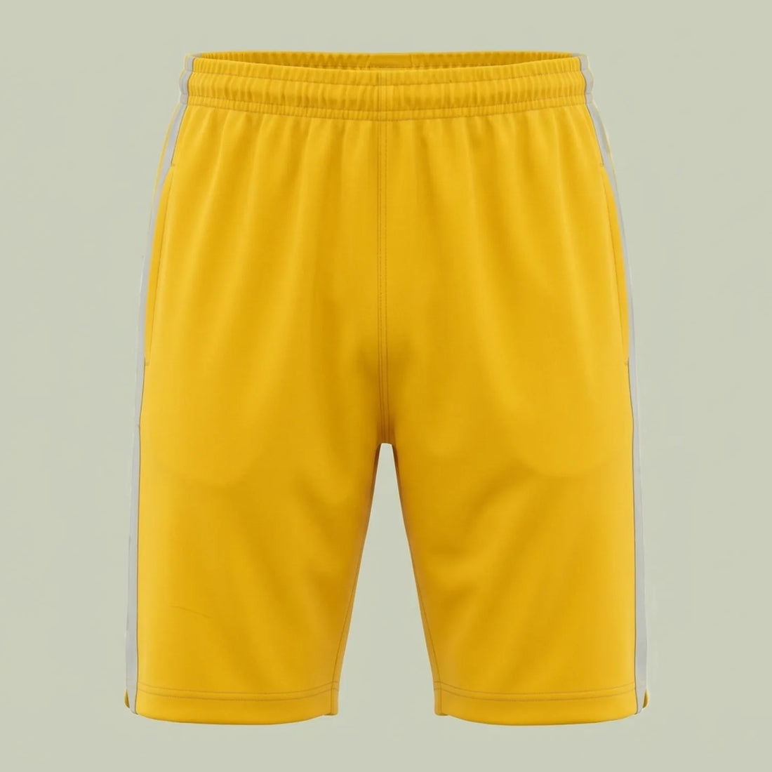 Custom panel training shorts in yellow with gray contrast side panels, made by ausman Pakistan