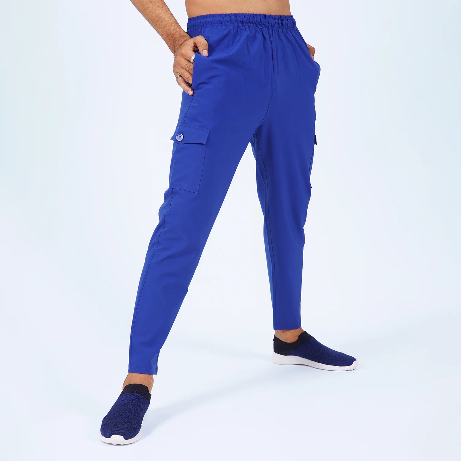 ausman UrbanCargo Active Trouser Cobalt for men, slim fit Micro Stretch cargo trouser with 4 pockets and invisible zip style. best cargo trousers in pakistan
