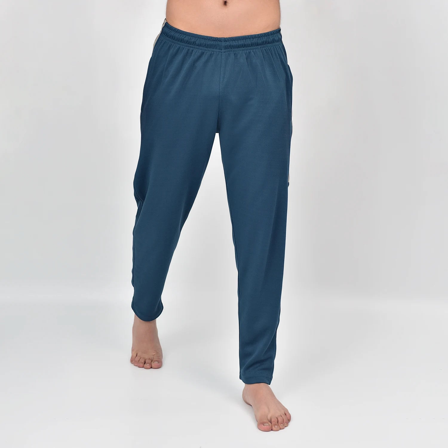 ausman Rovair Active Trouser Marine Blue Beige for men, slim fit active sports trouser with beige contrast and invisible zip style. chino trousers