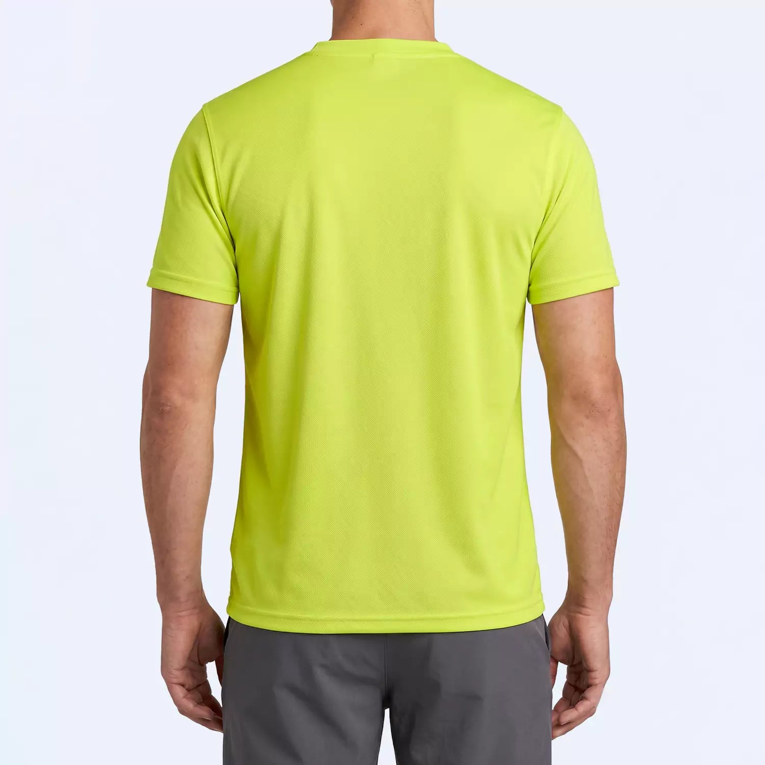Back view of the Crestline V-Neck T-Shirt in Citron showing the slim-fit cut