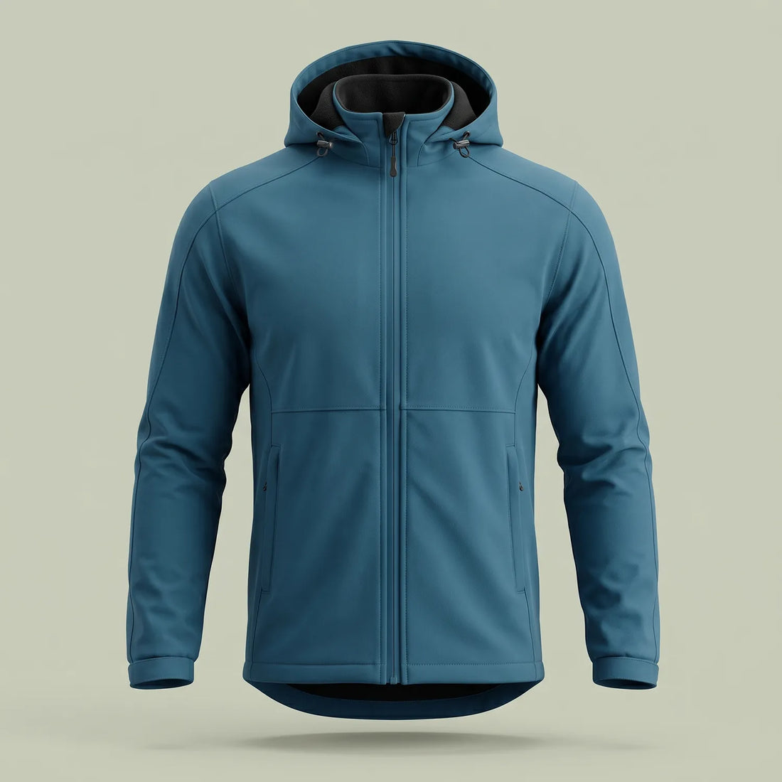 Custom fleece-lined hooded jacket in teal with detachable hood and full zip, made by ausman Pakistan