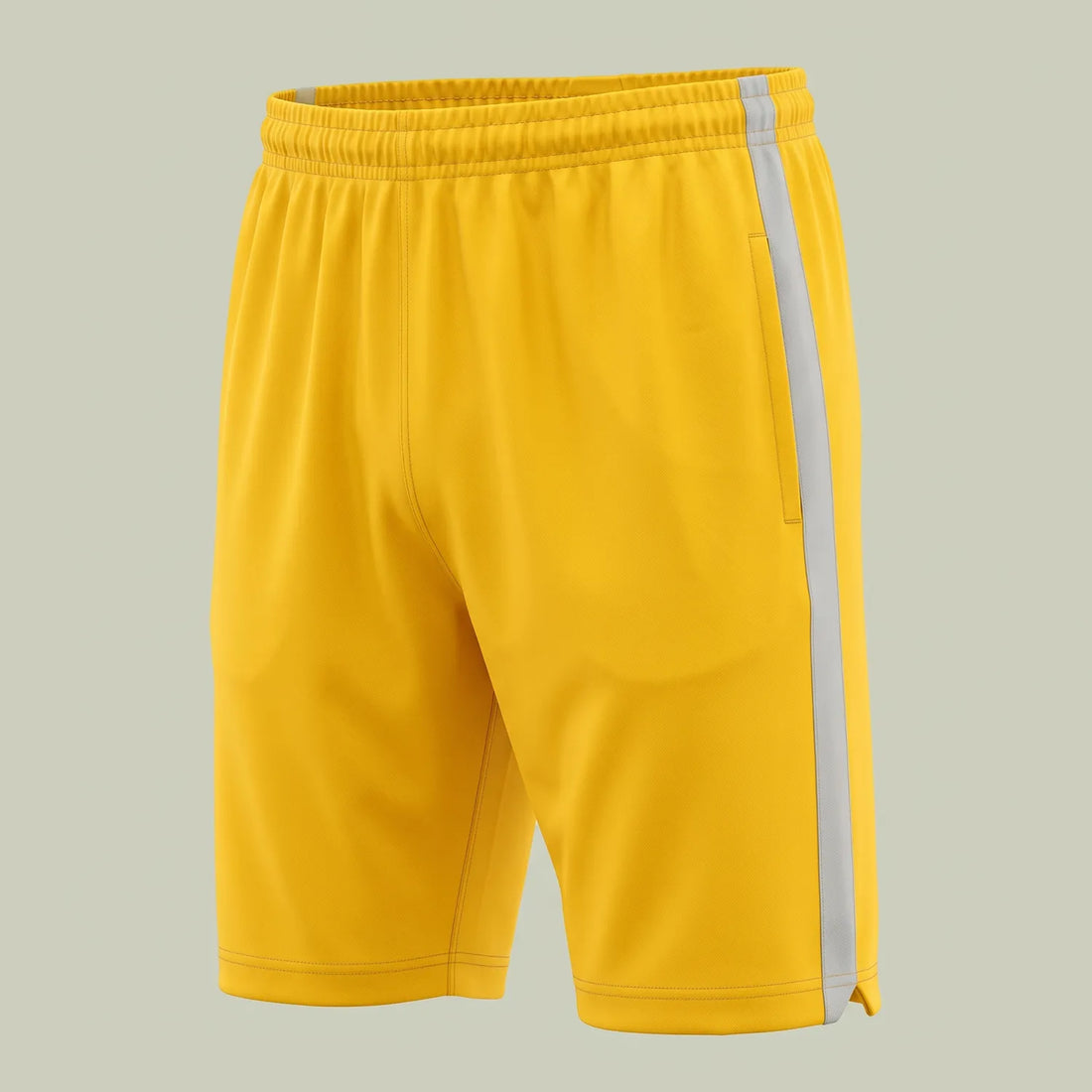 Custom panel training shorts in yellow with gray contrast side panels, made by ausman Pakistan