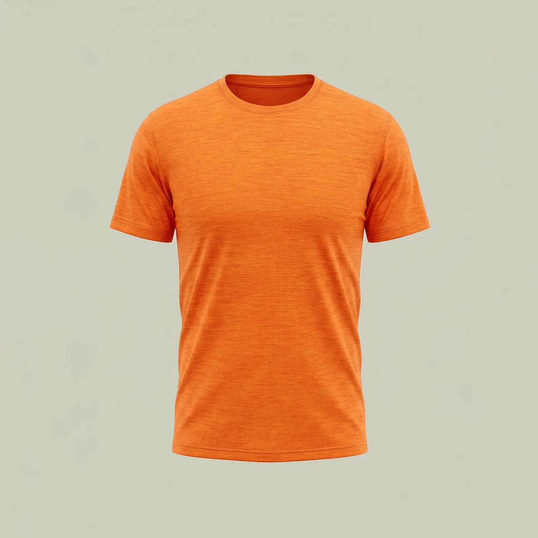 Custom sublimation t-shirt in heathered orange on poly-spandex, made by ausman Pakistan