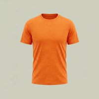 Custom sublimation t-shirt in heathered orange on poly-spandex, made by ausman Pakistan