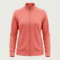 Custom women's coral micro interlock full-zip jacket, made by ausman Pakistan