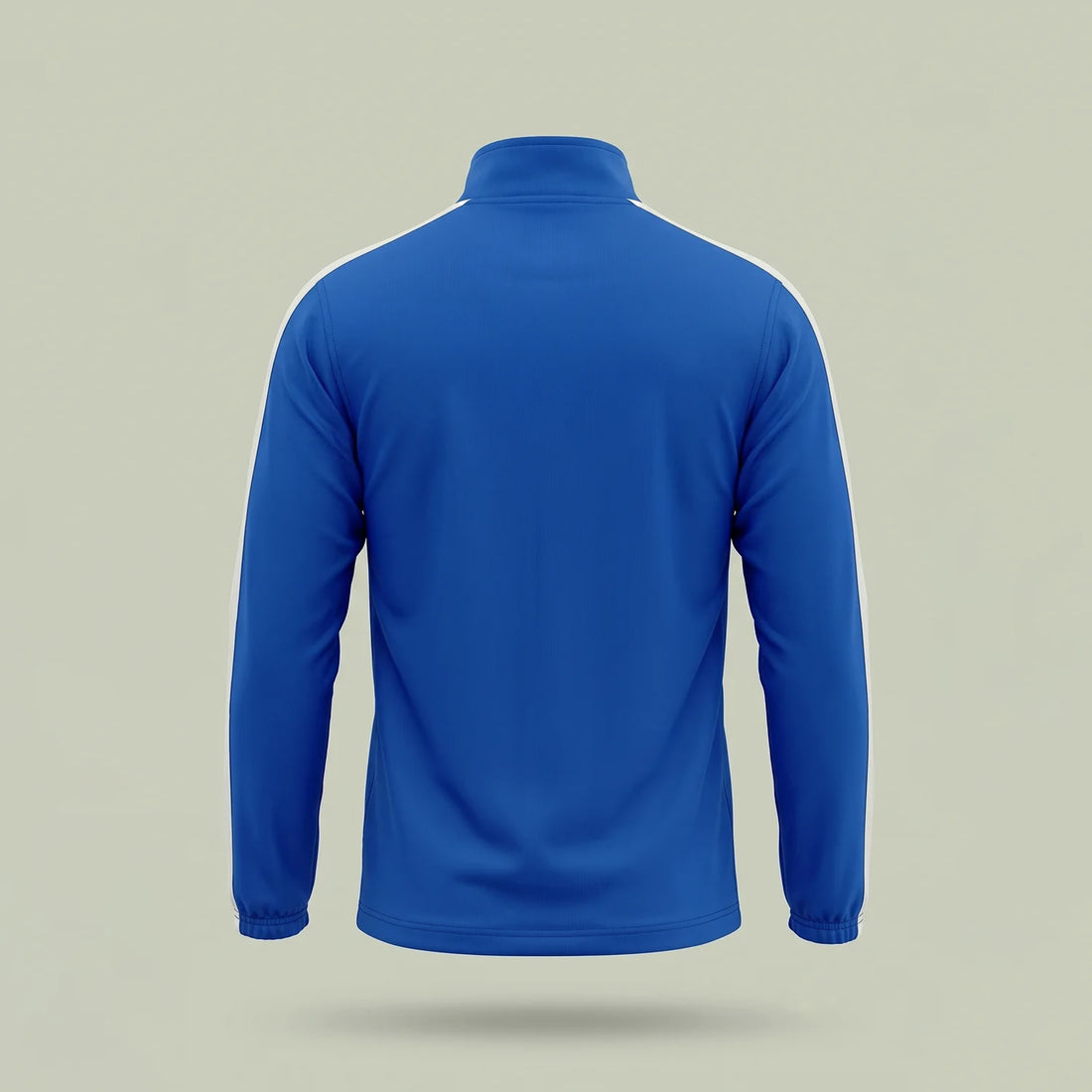 Custom royal blue track jacket with white sleeve stripe and full zip, made by ausman Pakistan