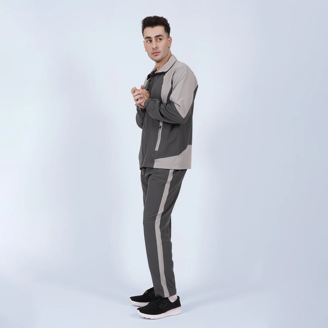 Charcoal Grey Active Tracksuit for Men | AUSMAN Pakistan tracksuit dri fit