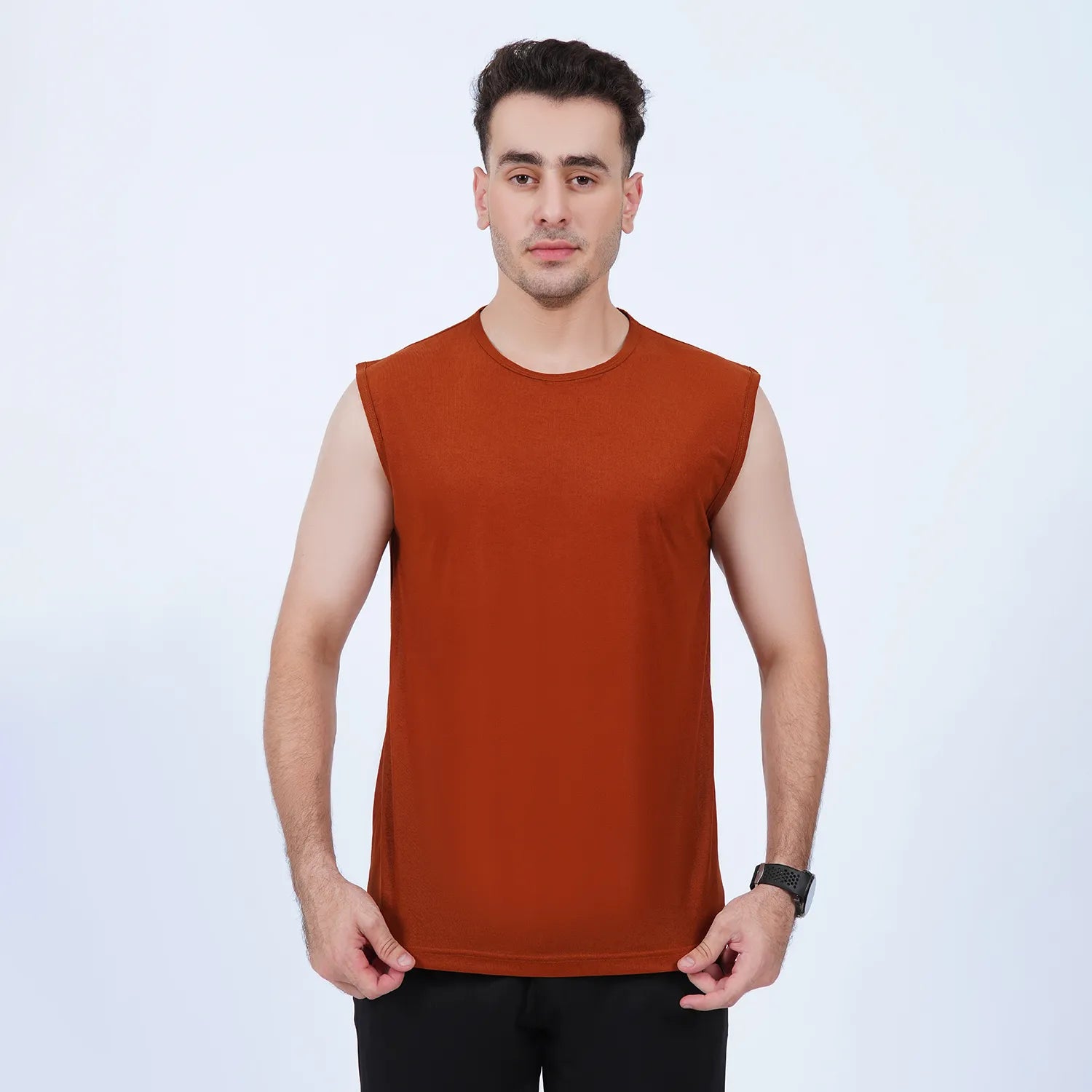 ausman EasyBreathe Sleeveless Active Top Terracotta for men, slim fit sleeveless gym and running shirt. men t shirts online pakistan
