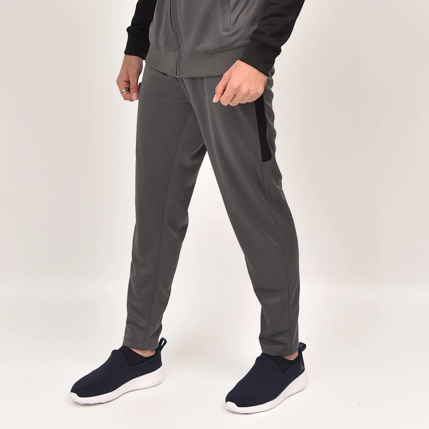 ausman Rovair Active Trouser Charcoal Black for men, slim fit two-way stretch active trouser with invisible zip pockets. trousers for men
