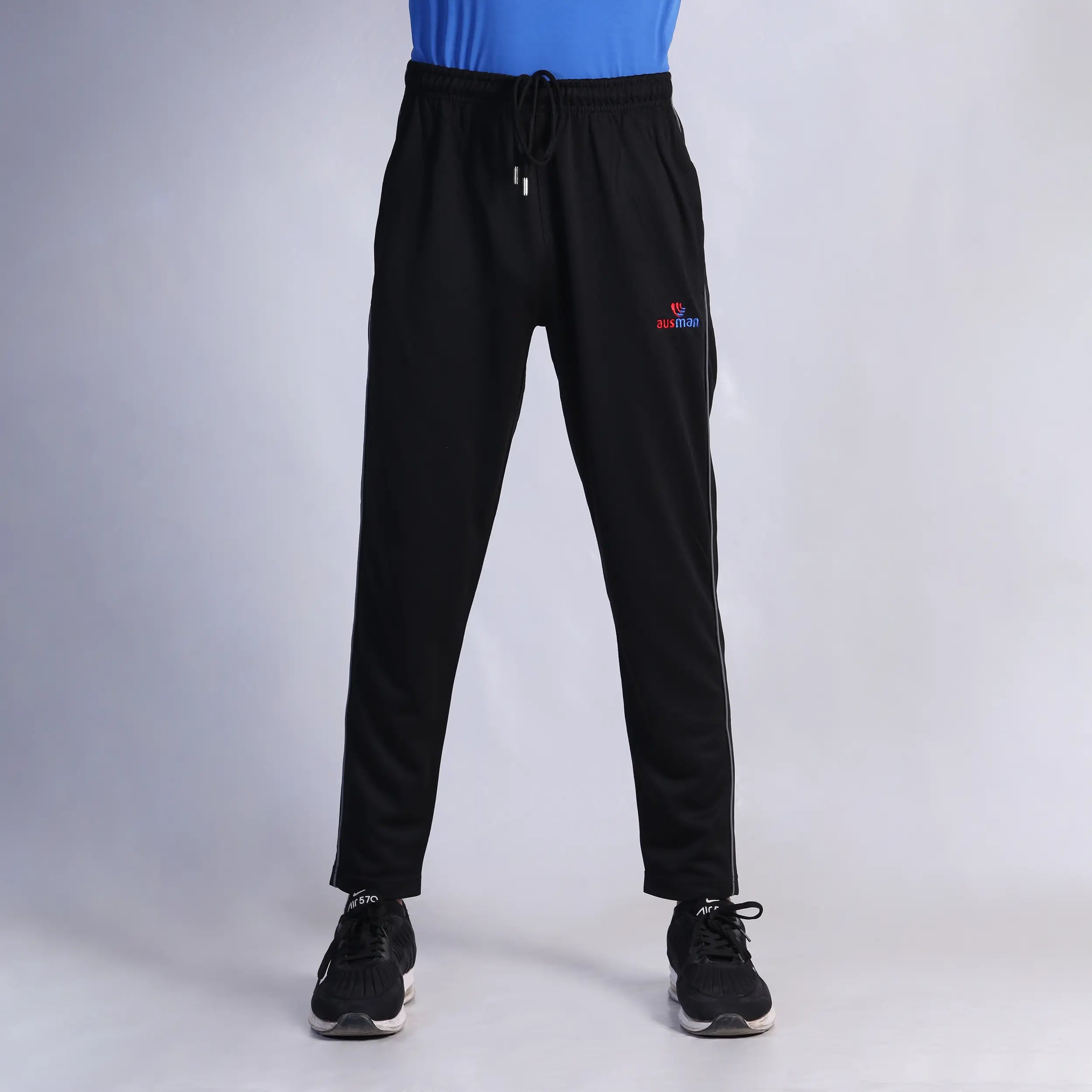 ausman TerryFlex Active Trouser Black Grey for men, slim fit Polyester Terry active trouser with grey contrast and invisible zip style. men trousers online