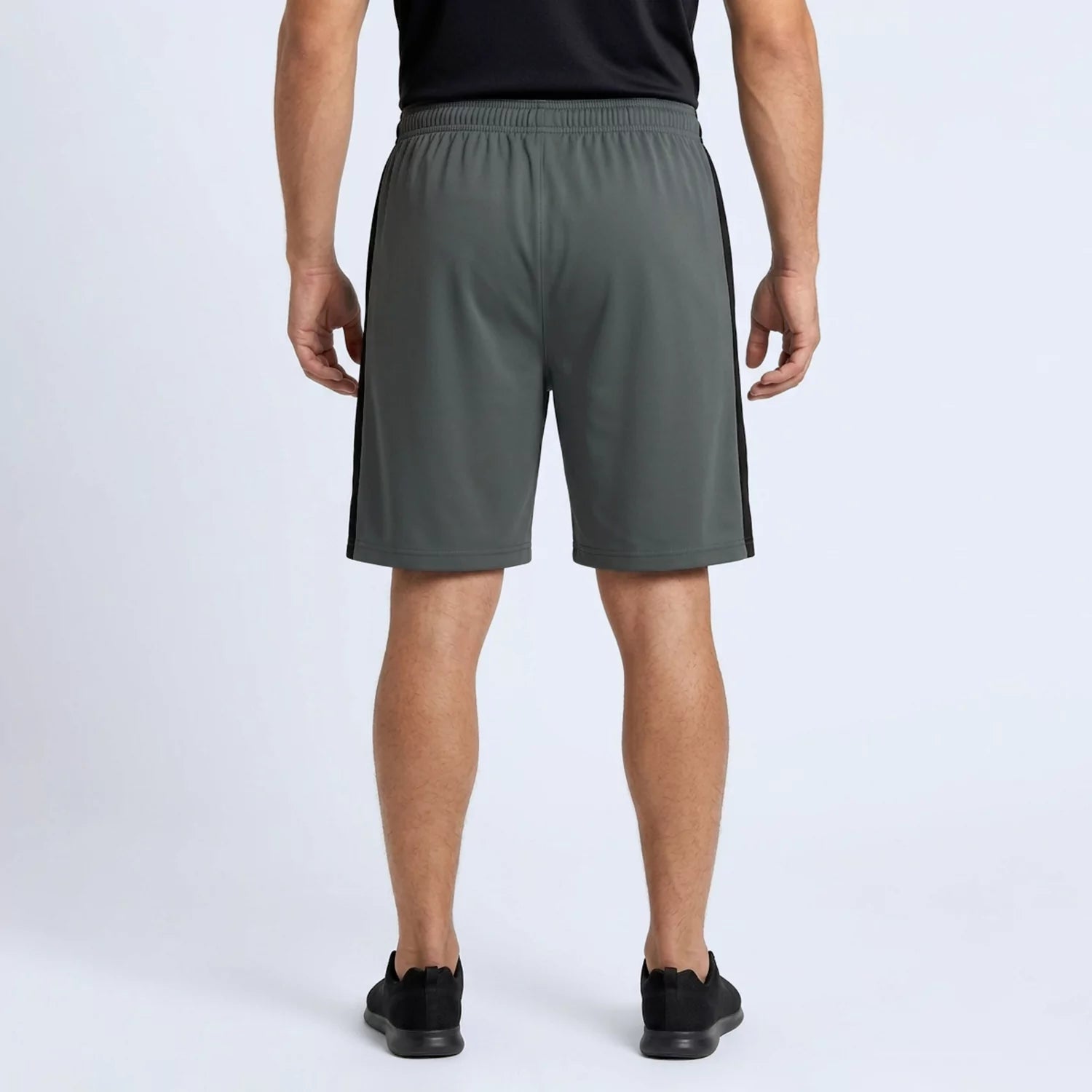 Back view of the grey Slate Panel Shorts with black side panel detail