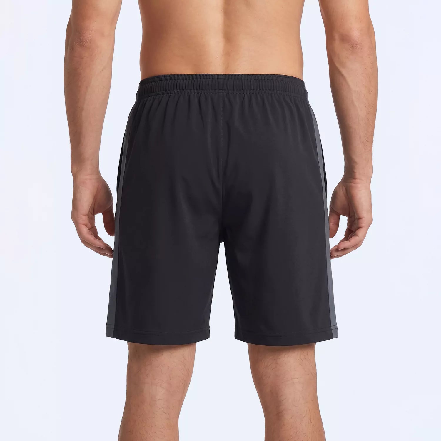 Back view of the black Slate Panel Shorts with grey side panel detail