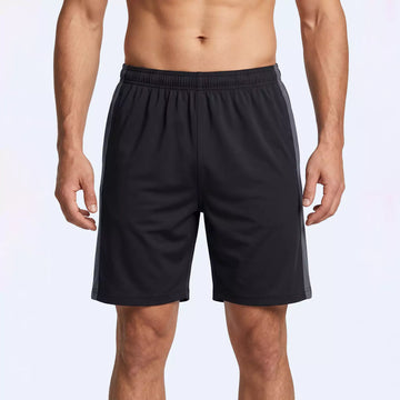 Slate Panel Shorts in black with grey contrast side panels, front view