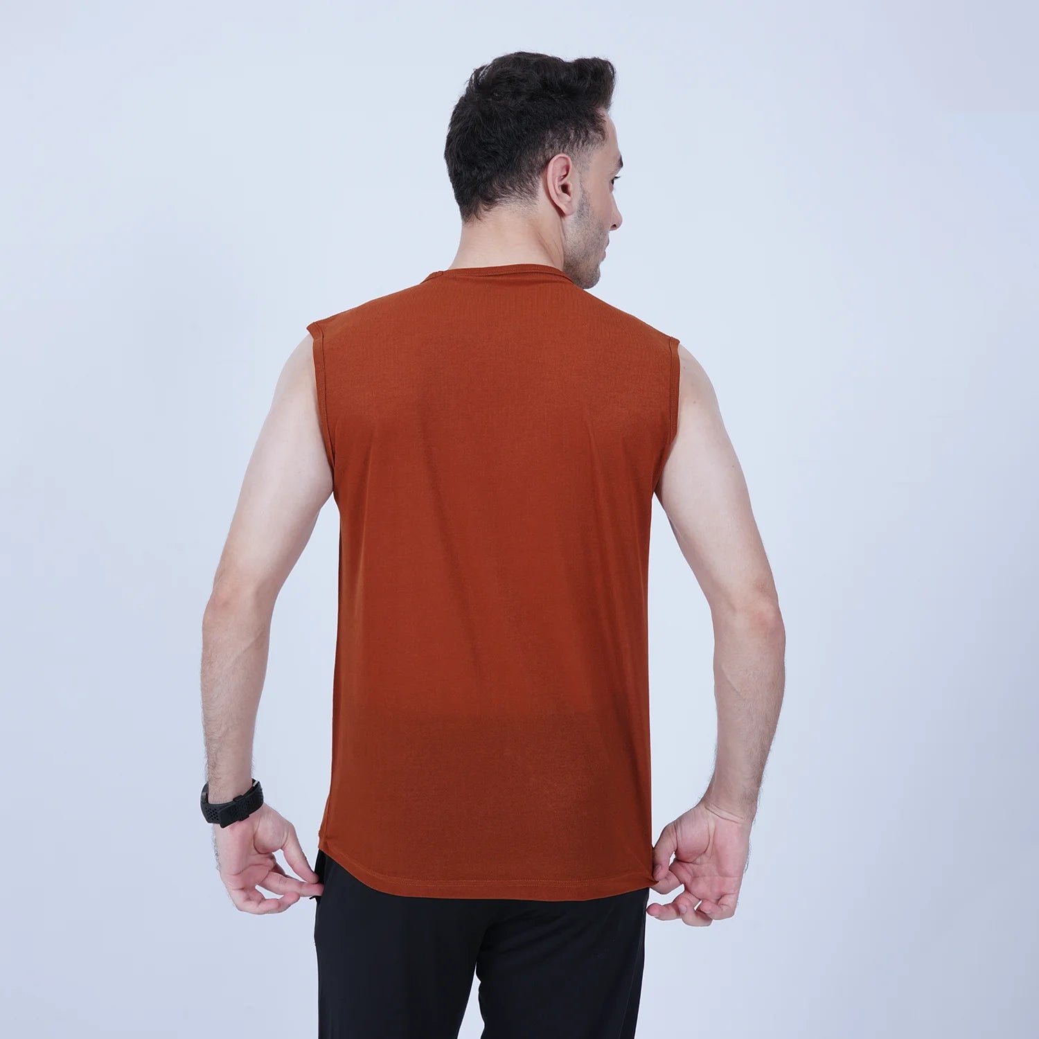 ausman EasyBreathe Sleeveless Active Top Terracotta for men, slim fit sleeveless gym and running shirt. t shirts pakistan