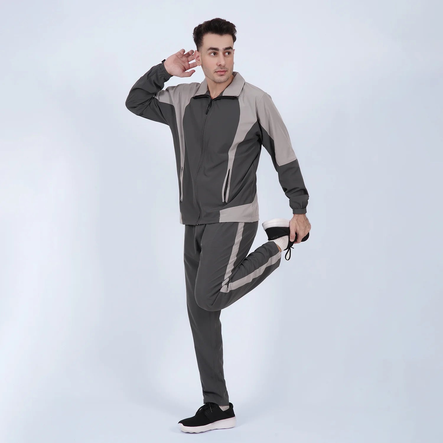 Charcoal Grey Active Tracksuit for Men | AUSMAN Pakistan tracksuit dri fit