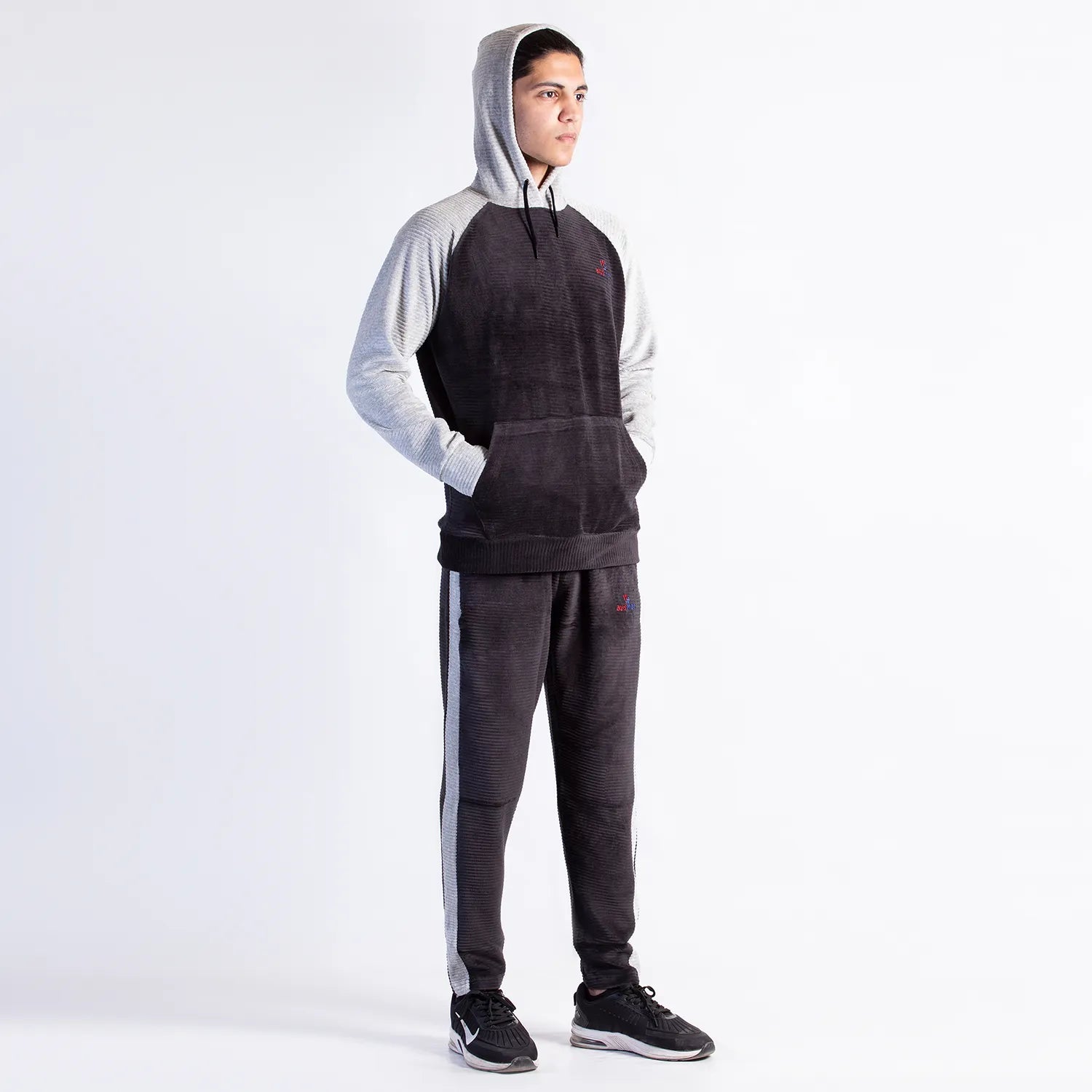 Black Grey StreetFit Hoodie Tracksuit for Men | AUSMAN tracksuit winter men