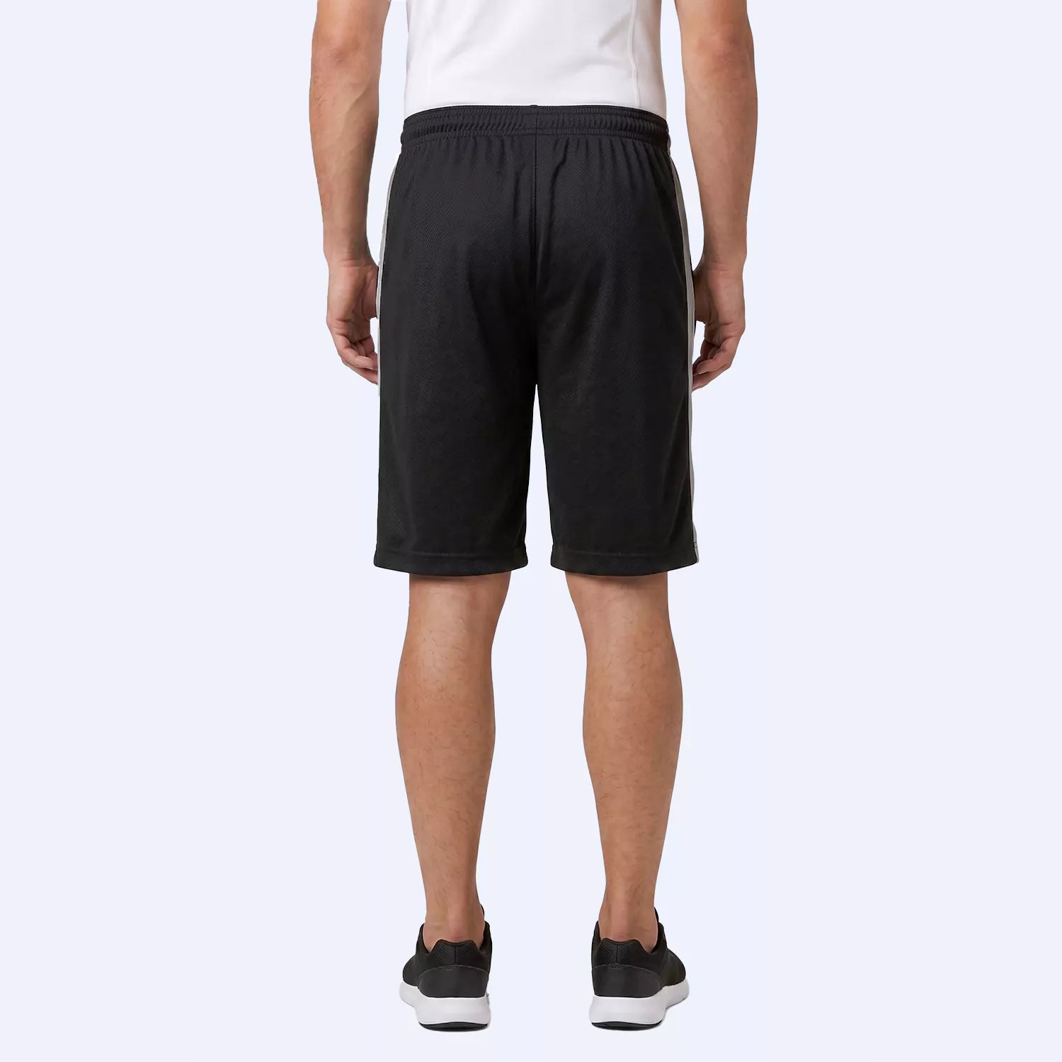 Back view of the Vertex mesh panel shorts for men with a straight-leg cut

