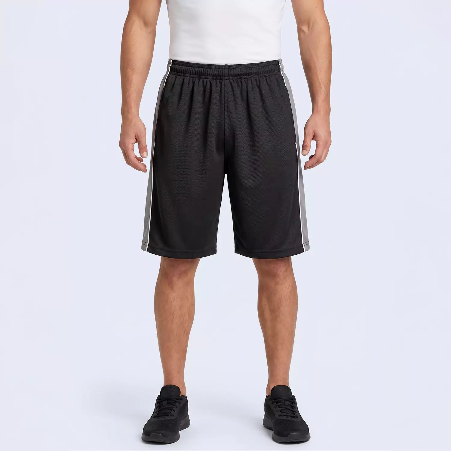 Men's Vertex mesh panel shorts, front view showing contrast side panels
