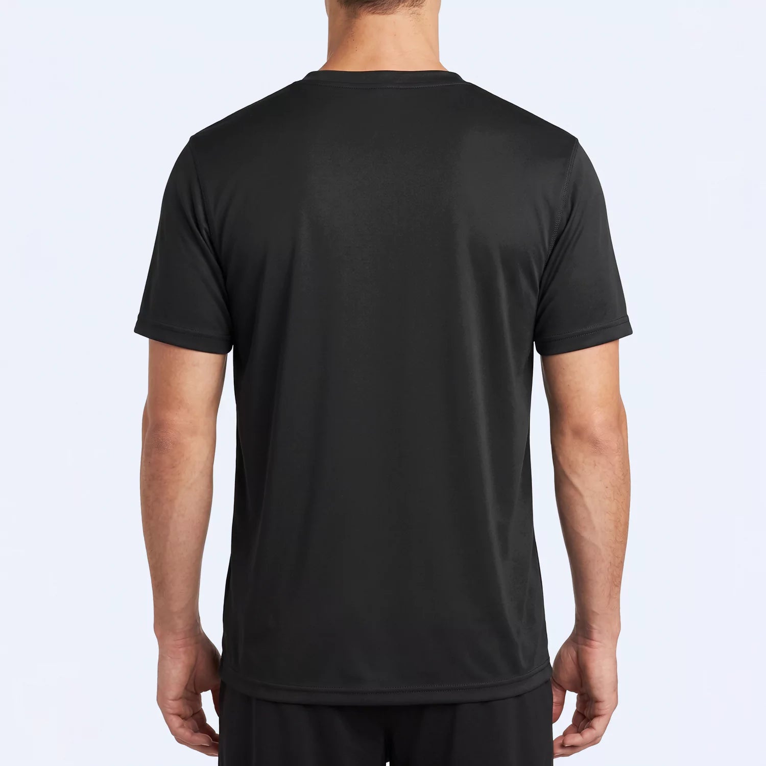 Back view of the black Vortex slim fit sports tee for men