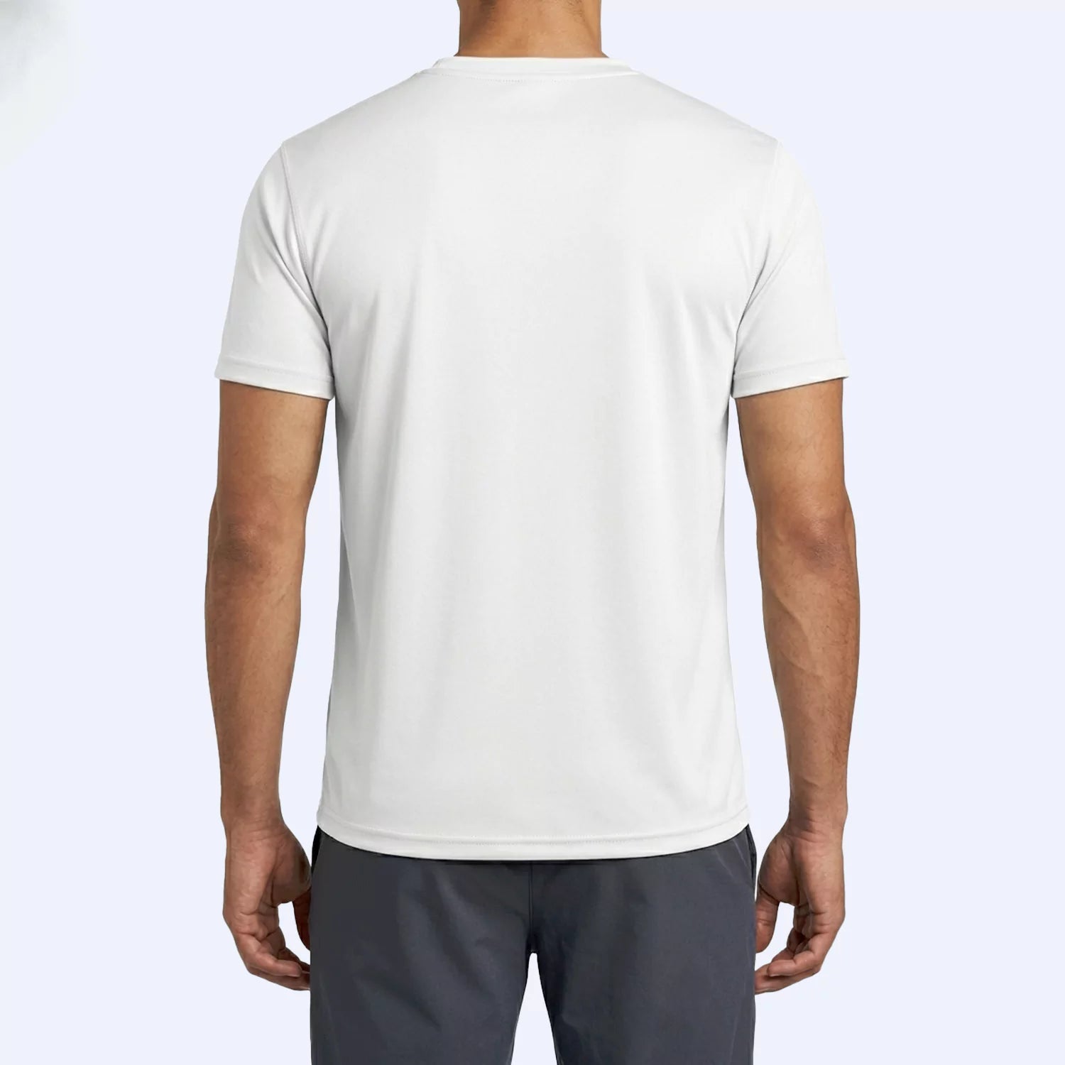 Back view of the white Vortex slim fit sports tee for men