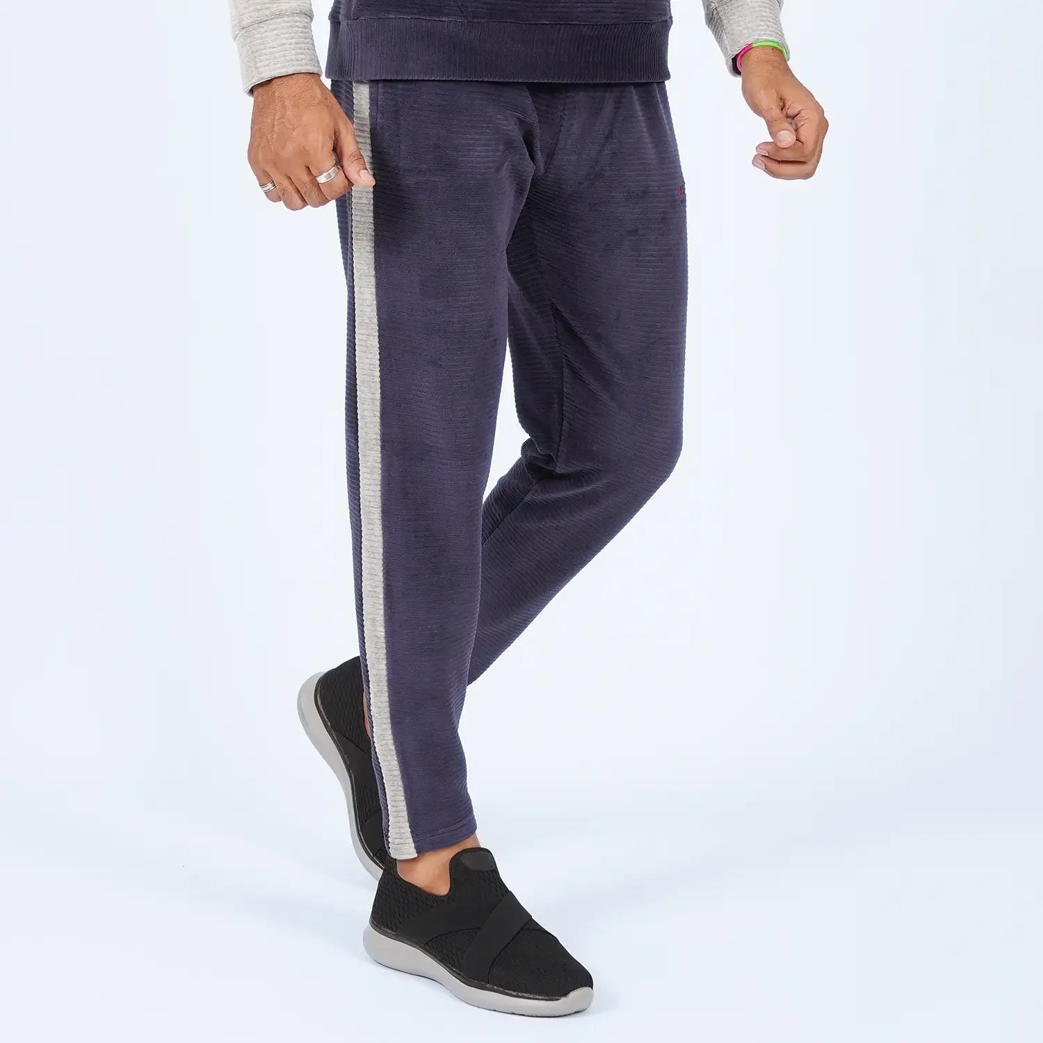ausman FrostLine Winter Trouser Heather Indigo Grey for men, slim fit stretch corduroy winter trouser with grey contrast. warm winter trousers mens
