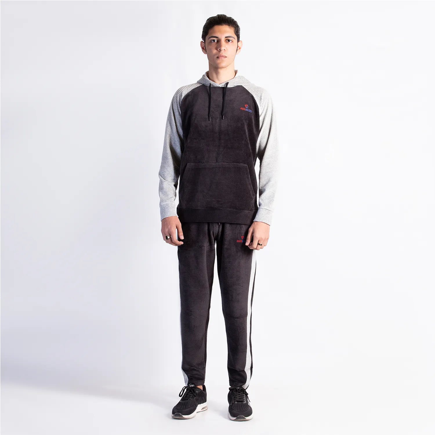 Black Grey StreetFit Hoodie Tracksuit for Men | AUSMAN winter mens tracksuit