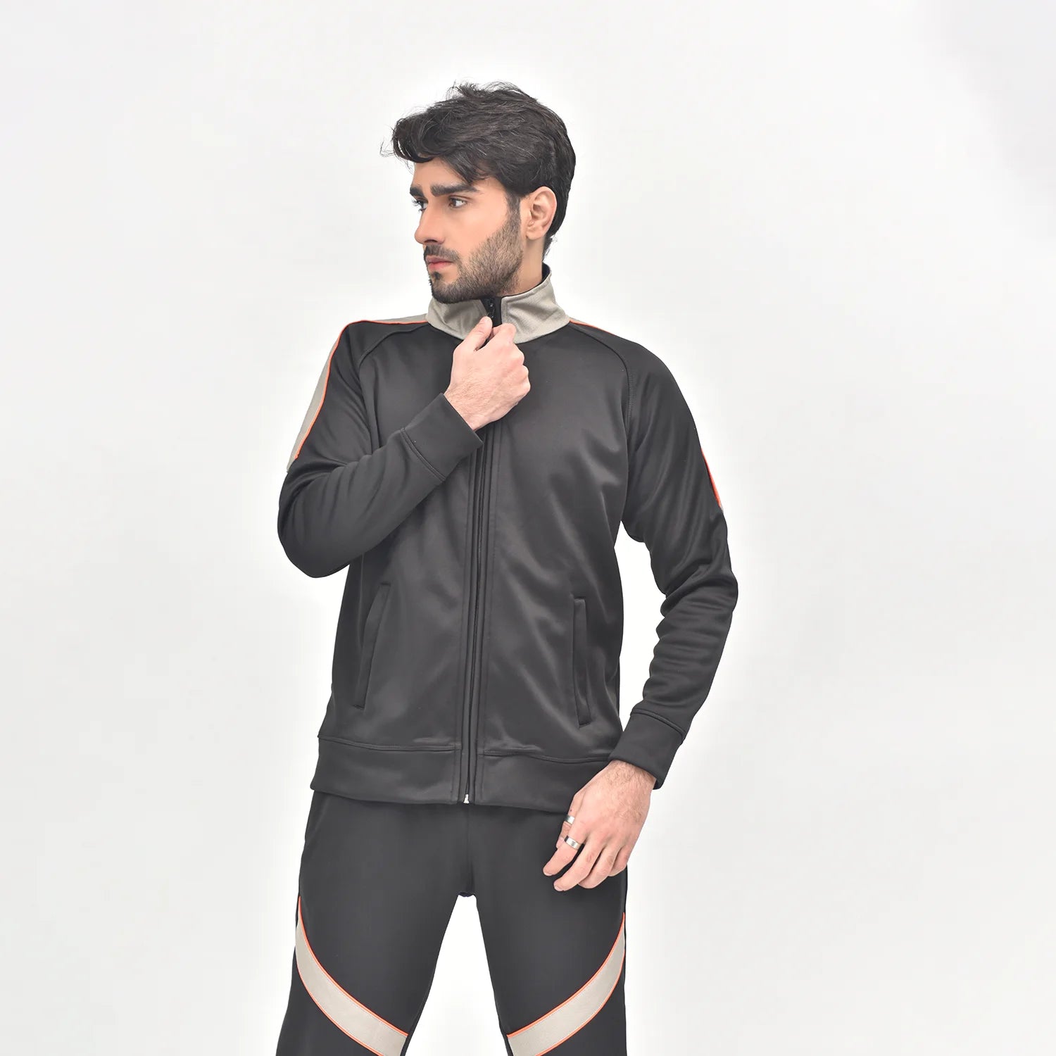 Black Ivory FleeceMotion Tracksuit for Men | AUSMAN zipper tracksuit