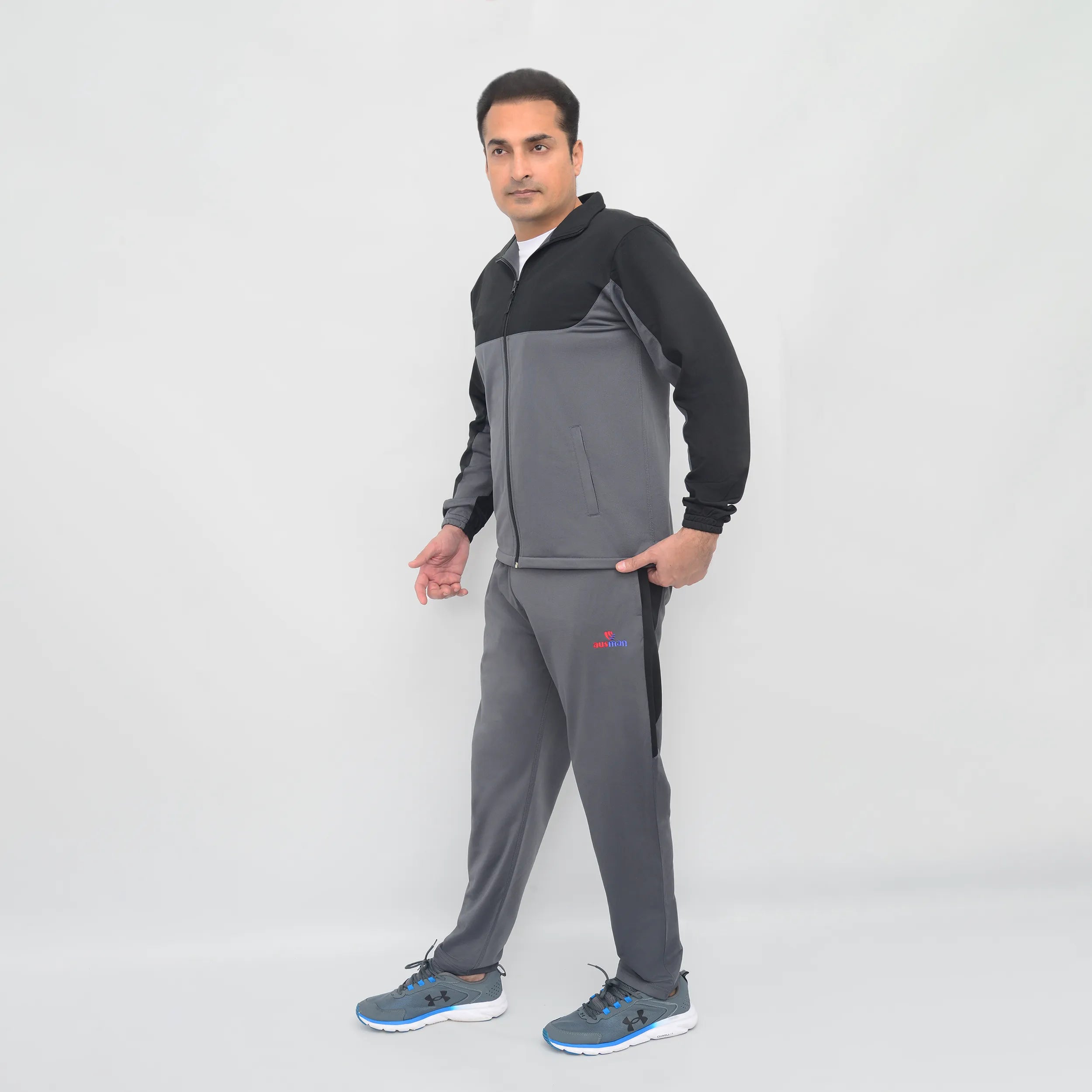 Charcoal Black Motion Tracksuit for Men | AUSMAN winter tracksuit online pakistan