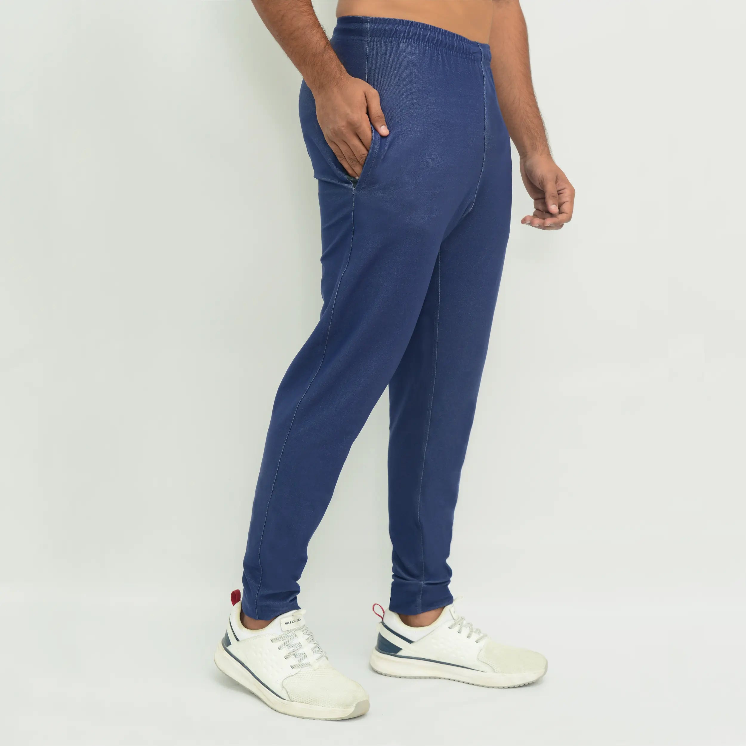 ausman Veyra Active Trouser Denim Blue for men, slim fit 4-way stretch active trouser with two pockets and invisible zip style. trousers sale