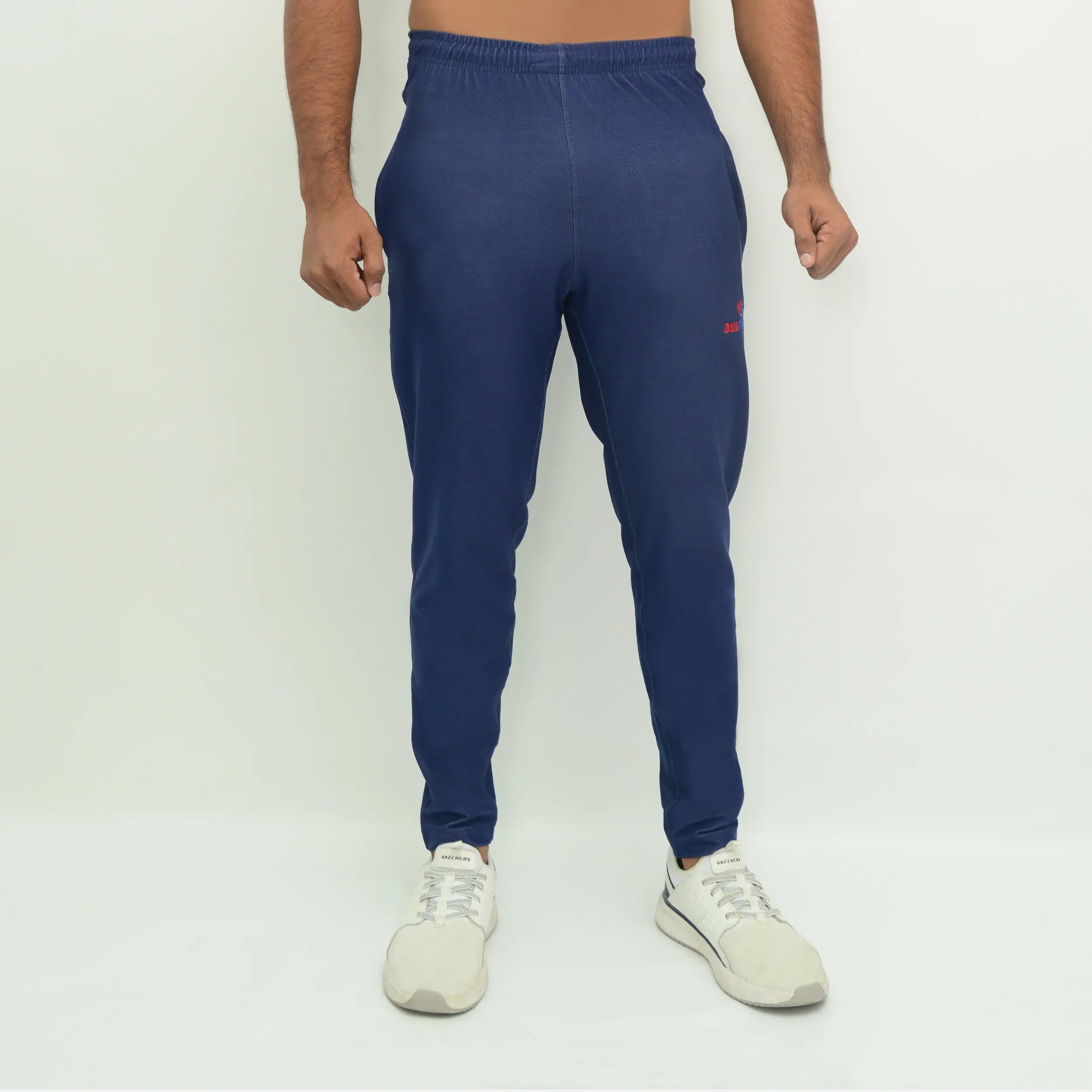 ausman Veyra Active Trouser Denim Blue for men, slim fit 4-way stretch active trouser with two pockets and invisible zip style. men's trousers pakistan